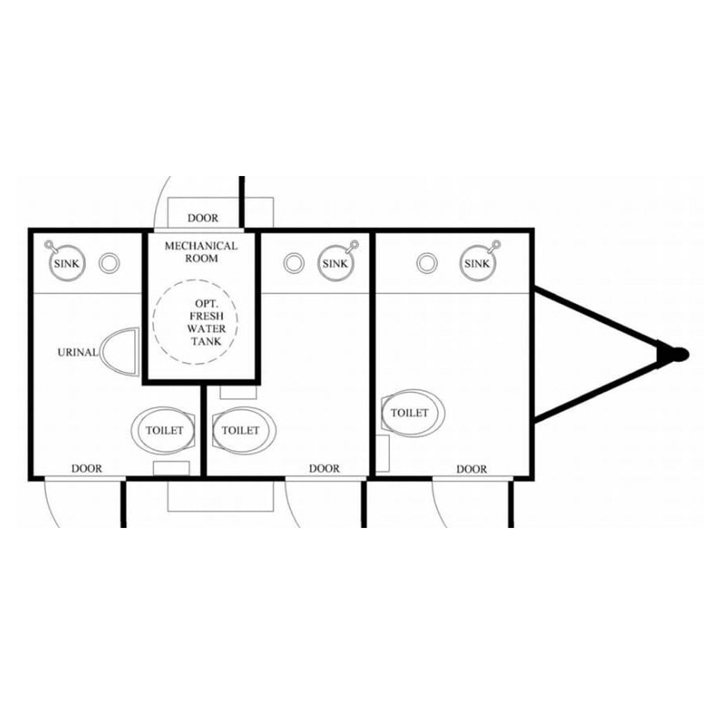 Floor plan of Queen of Thrones spacious bathroom trailer rental